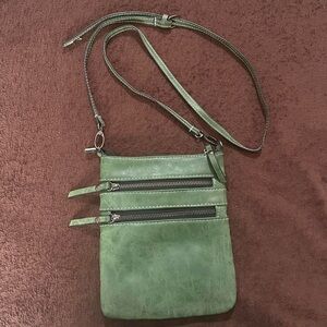 Isabelle Green Vegan Leather Boho Y2K 70s 200s Zipper Crossbody Bag